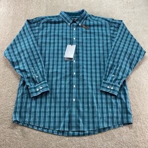 Ariat Gibson LS Shirt Mens XXL Dark Teal Plaid Wrinkle Free Button Down NWT
